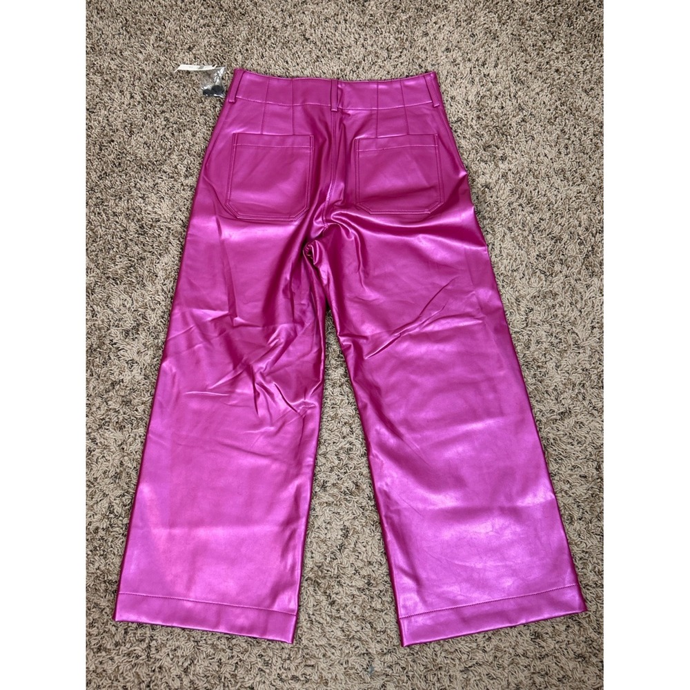 Maeve Anthro The Colette Cropped Wide-Leg Vegan Leather Pants Rose Pink Size 30 - Picture 4 of 10